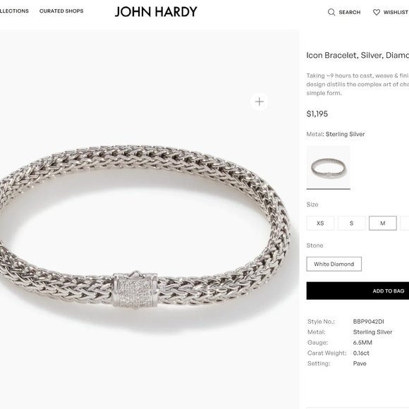 SOLD - JOHN HARDY Classic Diamond Collection Sterling Silver Bracelet - $1195 - Picture 2 of 8
